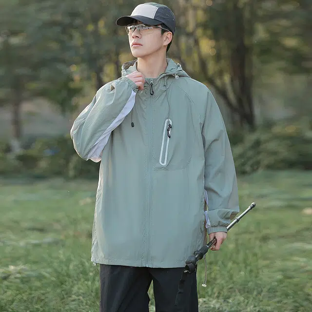 海尔斯 拉链连帽百搭休闲薄款 防紫外线防晒服 男款