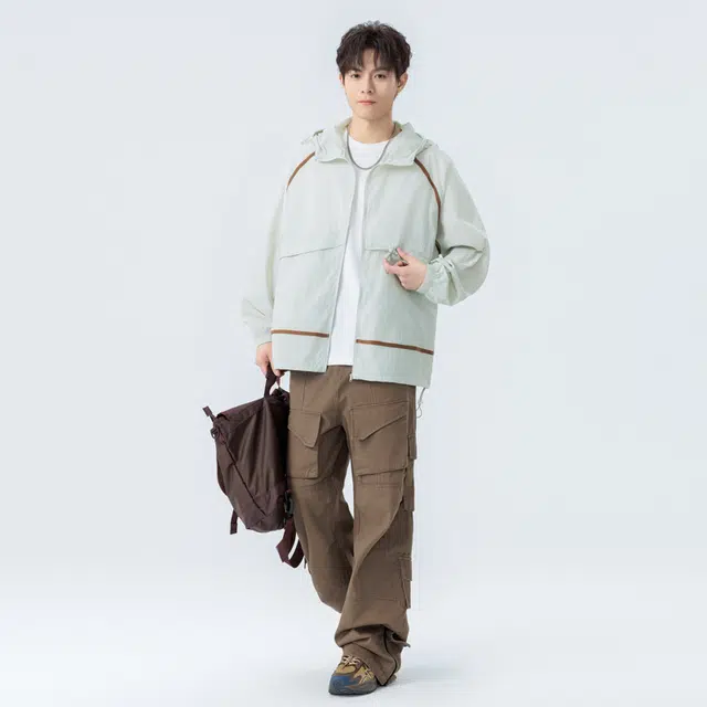 海尔斯 轻薄款宽松织带户外钓鱼连帽 防紫外线防晒服 男女同款