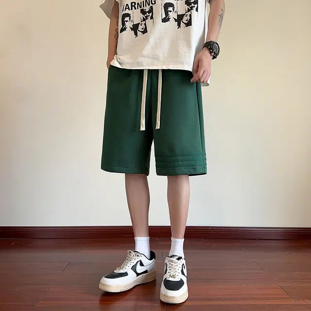 海尔斯 美式高街五分时尚潮牌百搭帅气沙滩裤松紧腰条纹撞色拼接宽松休闲短裤 男款