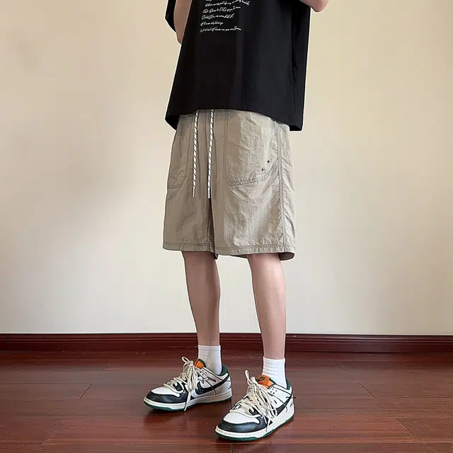 海尔斯 美式高街薄款时尚潮牌港风百搭纯色宽松休闲工装短裤 男款