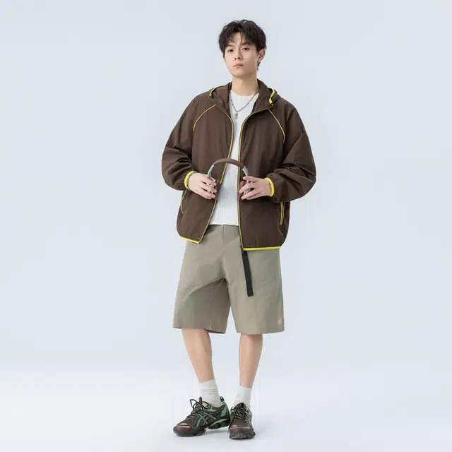海尔斯 简约舒适宽松条纹户外运动连帽防晒服 男女同款