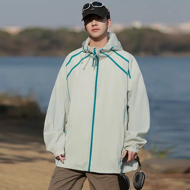 海尔斯 拼色拉链连帽百搭休闲 防紫外线防晒服 男款