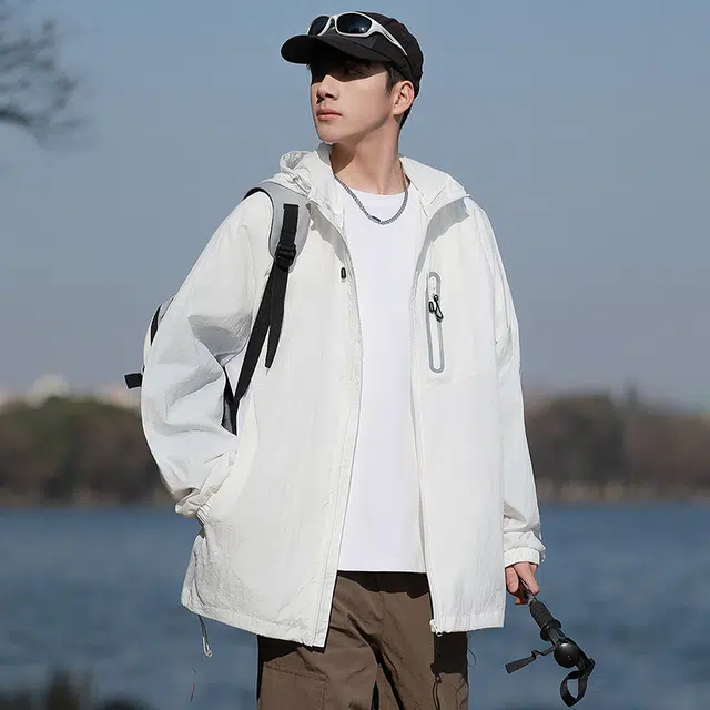 海尔斯 拉链连帽百搭休闲薄款 防紫外线防晒服 男款