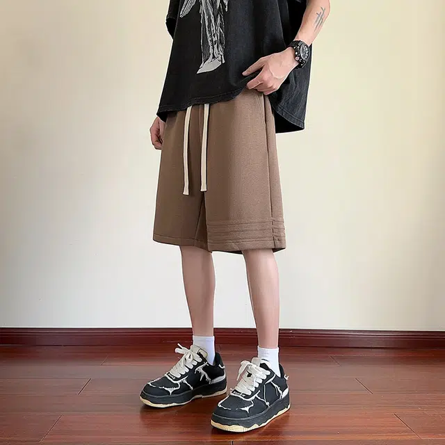 海尔斯 美式高街五分时尚潮牌百搭帅气沙滩裤松紧腰条纹撞色拼接宽松休闲短裤 男款