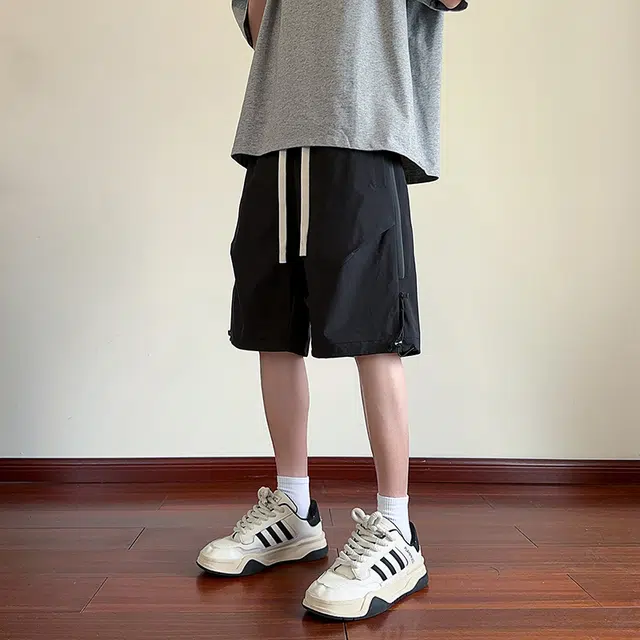 海尔斯 美式高街宽松五分薄款潮牌百搭撞色织带拼接休闲工装短裤 男款