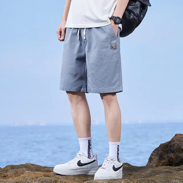 海尔斯 时尚百搭松紧腰宽松直筒系带休闲短裤 男款