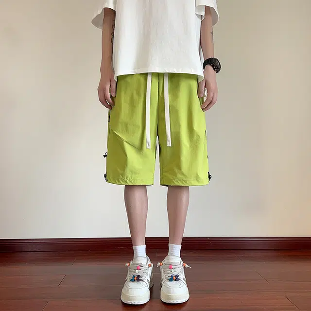 海尔斯 美式高街宽松五分薄款潮牌百搭撞色织带拼接休闲工装短裤 男款