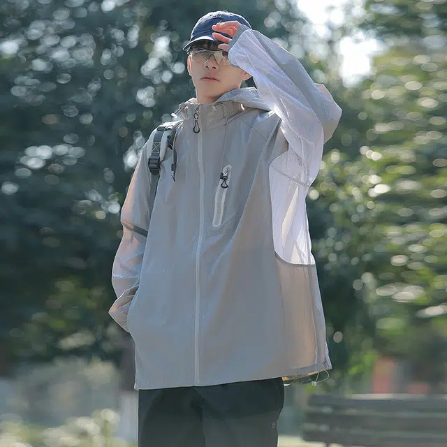 海尔斯 拉链连帽百搭休闲薄款 防紫外线防晒服 男款