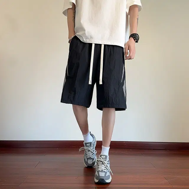 海尔斯 美式高街五分夏季薄款潮牌港风百搭撞色拼接宽松工装短裤 男款