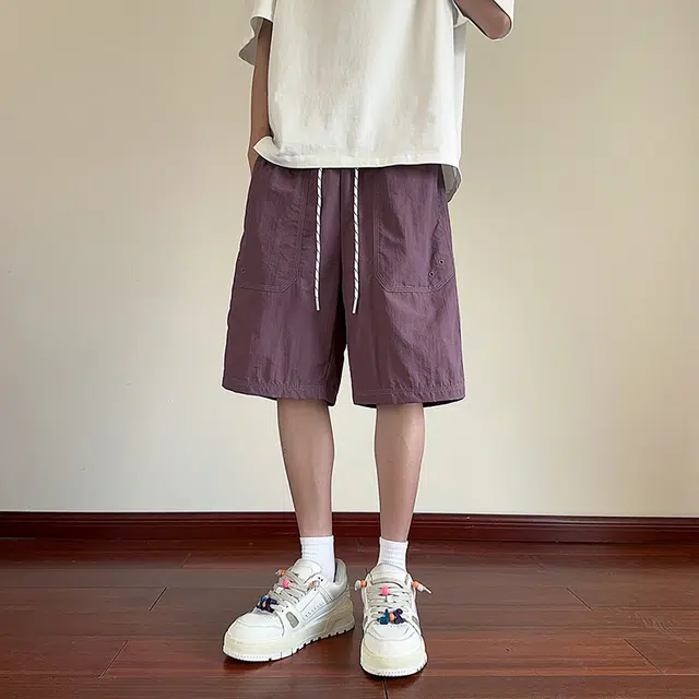 海尔斯 美式高街薄款时尚潮牌港风百搭纯色宽松休闲工装短裤 男款