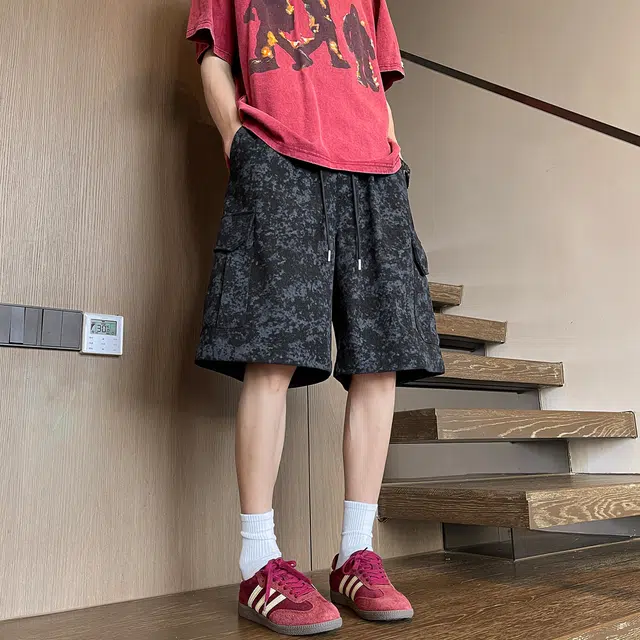 海尔斯 迷彩印花五分男士多口袋宽松休闲短裤 男款