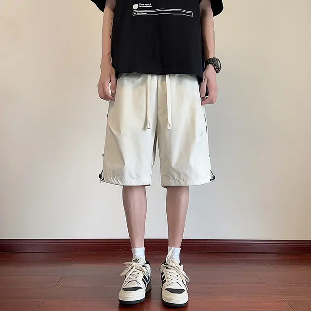 海尔斯 美式高街宽松五分薄款潮牌百搭撞色织带拼接休闲工装短裤 男款