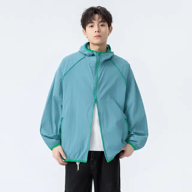 海尔斯 简约舒适宽松条纹户外运动连帽防晒服 男女同款
