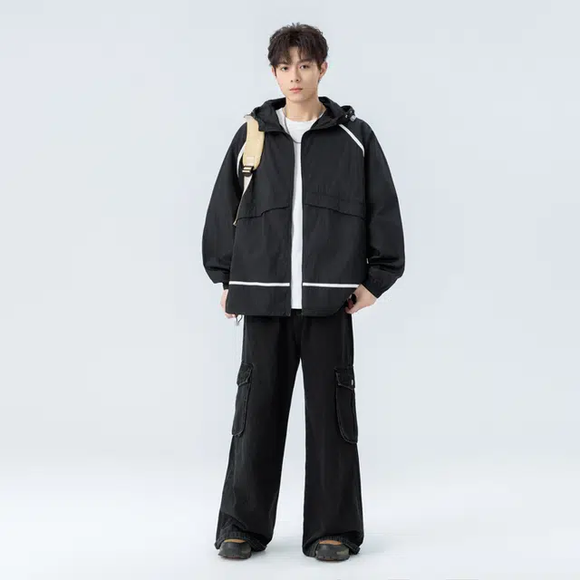 海尔斯 轻薄款宽松织带户外钓鱼连帽 防紫外线防晒服 男女同款