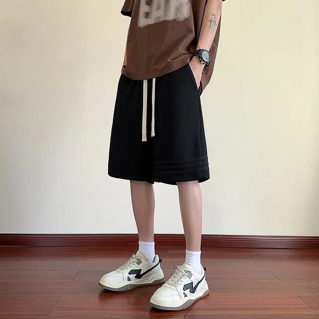 海尔斯 美式高街五分时尚潮牌百搭帅气沙滩裤松紧腰条纹撞色拼接宽松休闲短裤 男款