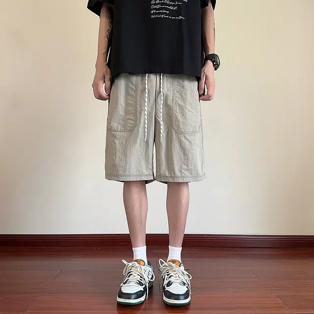 海尔斯 美式高街薄款时尚潮牌港风百搭纯色宽松休闲工装短裤 男款