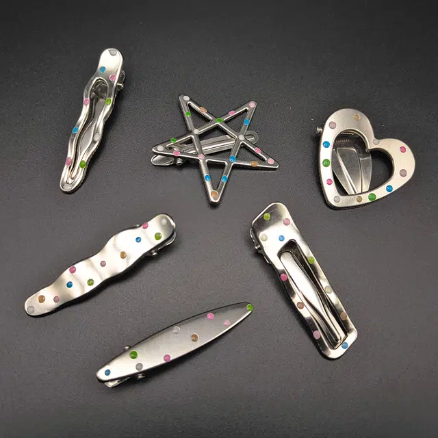 静玲珑 银色金属侧边夹前额抓夹碎发卡一字夹边侧边刘海夹子星星