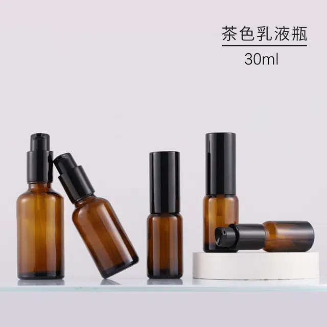 静玲珑 可上飞机茶色玻璃乳液喷雾瓶便携式分装瓶避光玻璃按压式旅行外出小瓶子套装