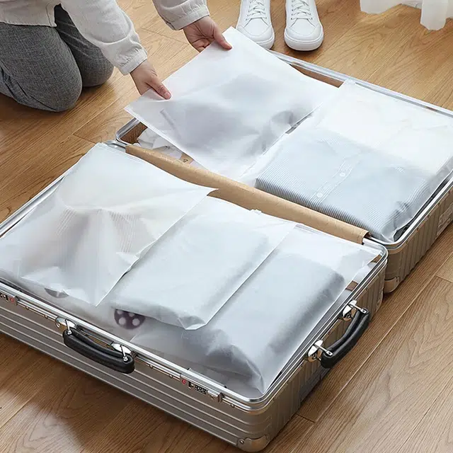 静玲珑 旅行收纳袋 中号磨砂透明收纳袋衣物自封袋束口袋密封袋