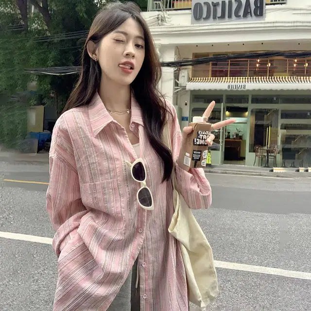 花蔓色 韩版条纹气质休闲防晒长袖开衫衬衫 女款