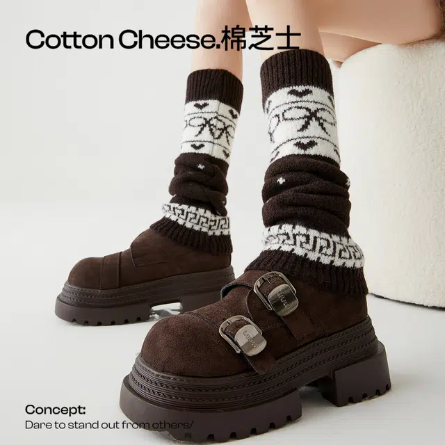 棉芝士 棉芝士费尔岛保暖雪地靴腿套女日系羊毛搭配鲨鱼裤打底裤堆堆袜套 女款