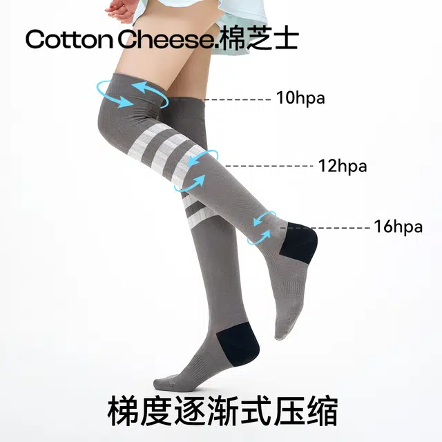 棉芝士 专业运动压力小腿袜子薄款弹力透气过膝袜户外健身网球高筒袜 女款