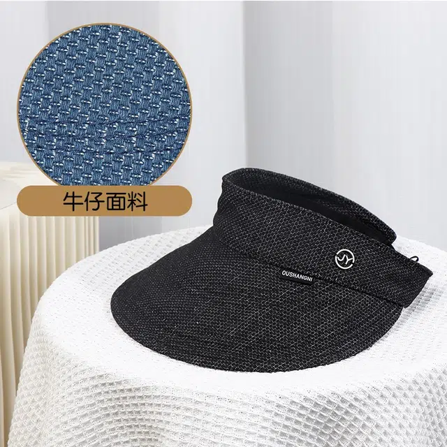 雅鹿 韩版高级氛围户外遮阳防晒大檐防护抗光老防紫外好看百搭 牛仔布 空顶帽 男女同款情侣款