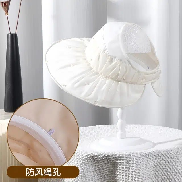 雅鹿 法式浪漫优雅时尚珍珠大檐遮阳防晒帽轻薄透气美观百搭便携 涤纶 空顶帽 女款