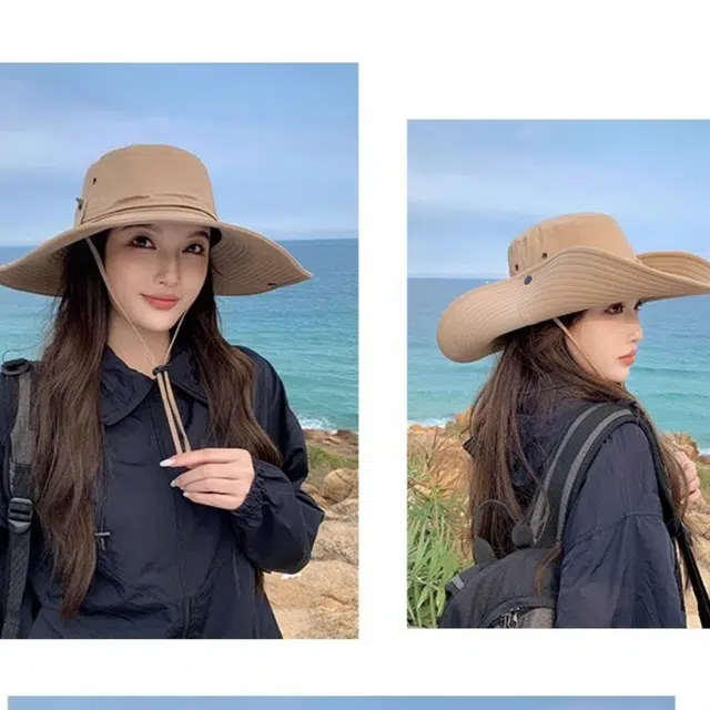 雅鹿 户外大檐登山帽一帽两用大头围海边旅游徒步防风防晒全脸防护钓鱼运动透气不闷 聚酯纤维 渔夫帽 男款