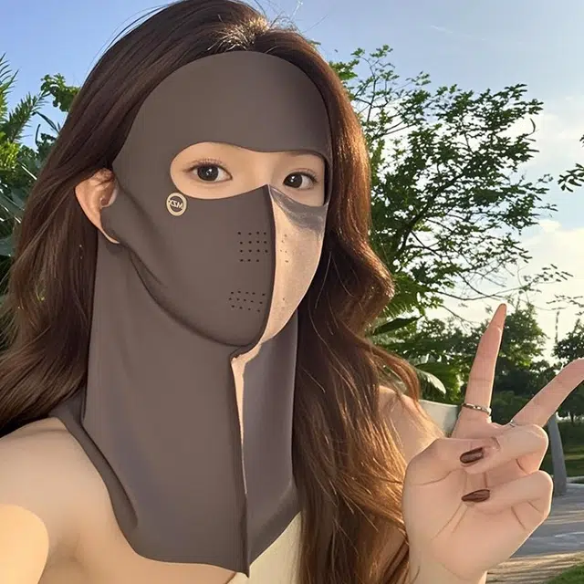 雅鹿 夏季透气全脸遮阳冰丝防紫外线护颈 涤纶 防晒面罩 女款