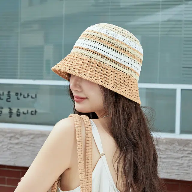 雅鹿 多彩夏日系列 创意撞色条纹针织帽多功能遮阳防晒海边度假拍照上镜 涤纶 渔夫帽 女款