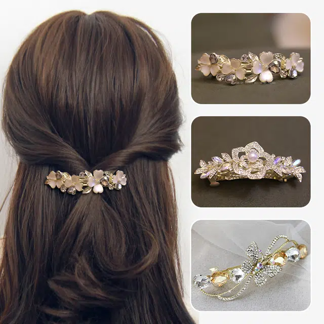 缔晶 优雅闪耀法式浪漫弹簧夹套装 精致时尚日常通勤发饰 合金 发夹 女款