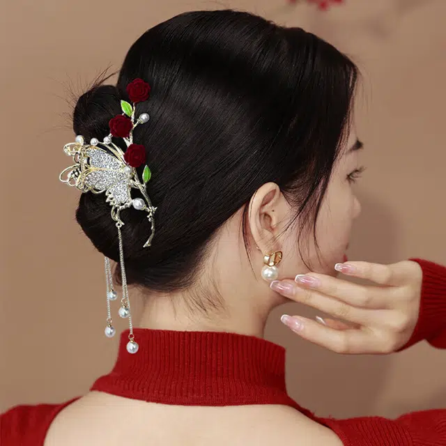 缔晶 森系时尚玫瑰麦穗鲨鱼  清新日常通勤造型盘发 合金 发夹 女款