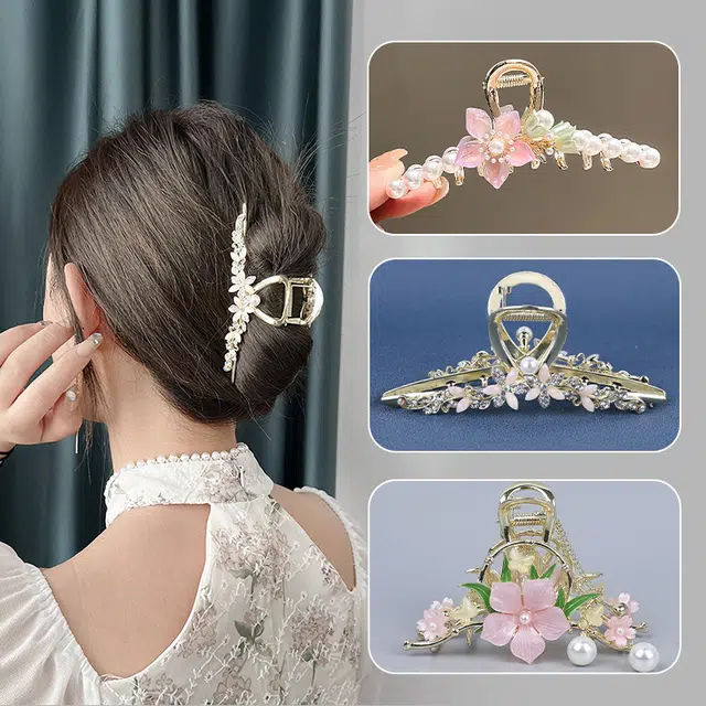 缔晶 森系小清新浪漫樱花鲨鱼夹套装 日韩甜美风时尚日常通勤配饰发饰 合金 发夹 女款