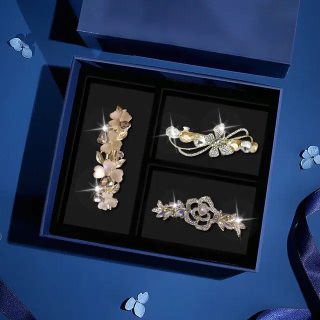 缔晶 优雅闪耀法式浪漫弹簧夹套装 精致时尚日常通勤发饰 合金 发夹 女款