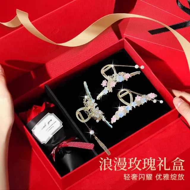 缔晶 森系浪漫甜美樱花鲨鱼夹套装 优雅气质时尚春夏通勤配饰发饰 合金 发夹 女款