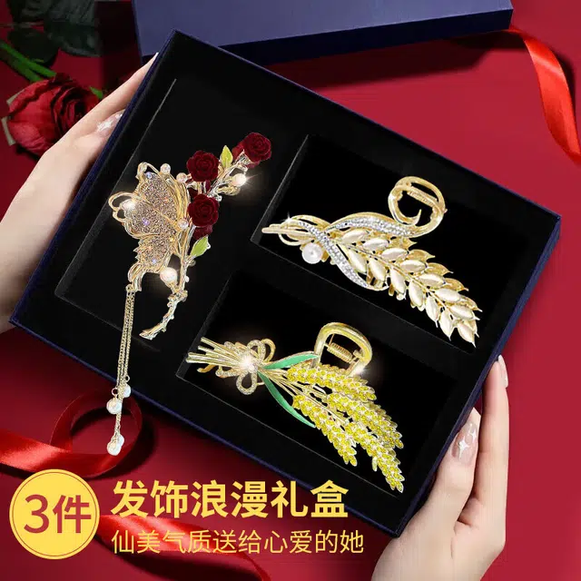 缔晶 森系时尚玫瑰麦穗鲨鱼  清新日常通勤造型盘发 合金 发夹 女款