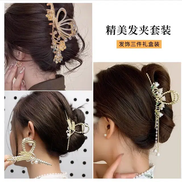 缔晶 精致时尚春夏花语鲨鱼夹抓夹套装 日常通勤森系马尾后脑勺发饰 合金 发夹 女款