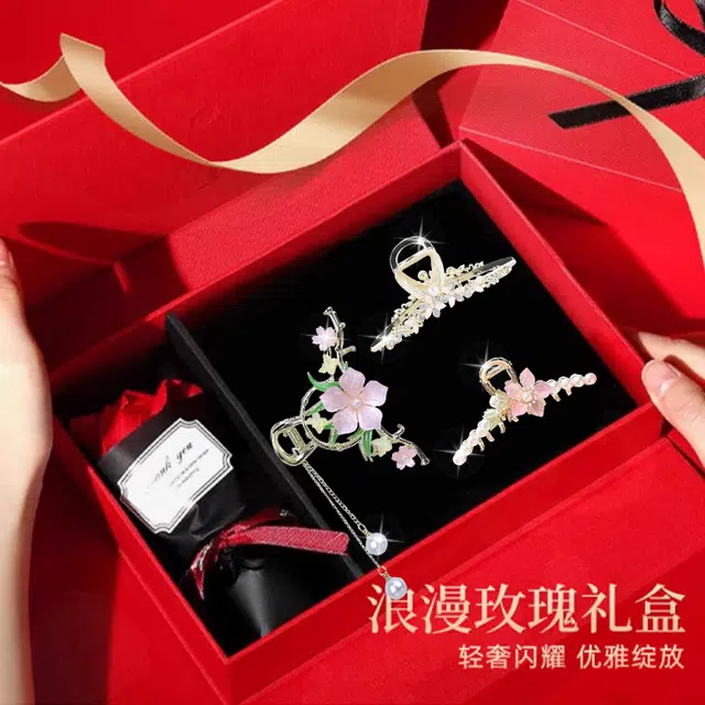 缔晶 森系小清新浪漫樱花鲨鱼夹套装 日韩甜美风时尚日常通勤配饰发饰 合金 发夹 女款