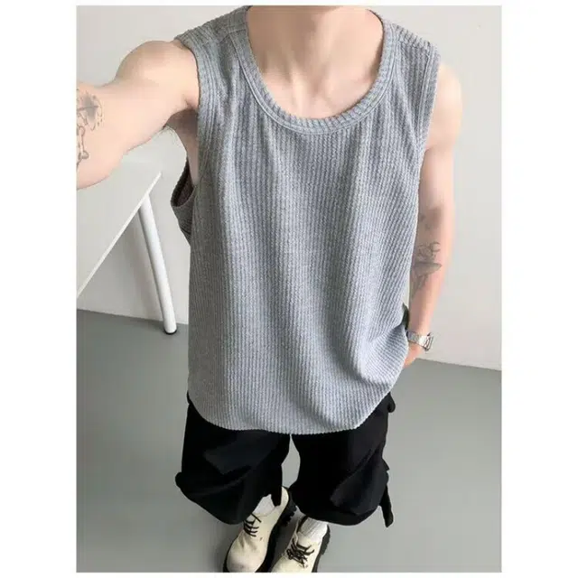 颂希尔 美式潮牌肌理感宽松休闲简约无袖背心 男女同款