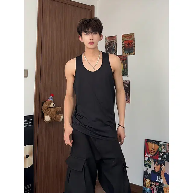 颂希尔 运动宽松纯色坎肩无袖背心 男女同款