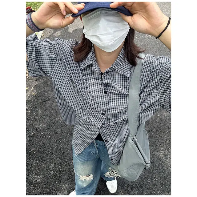 颂希尔 美式潮流格子短袖衬衣外套潮牌复古格纹情侣宽松百搭半袖衬衫 男女同款