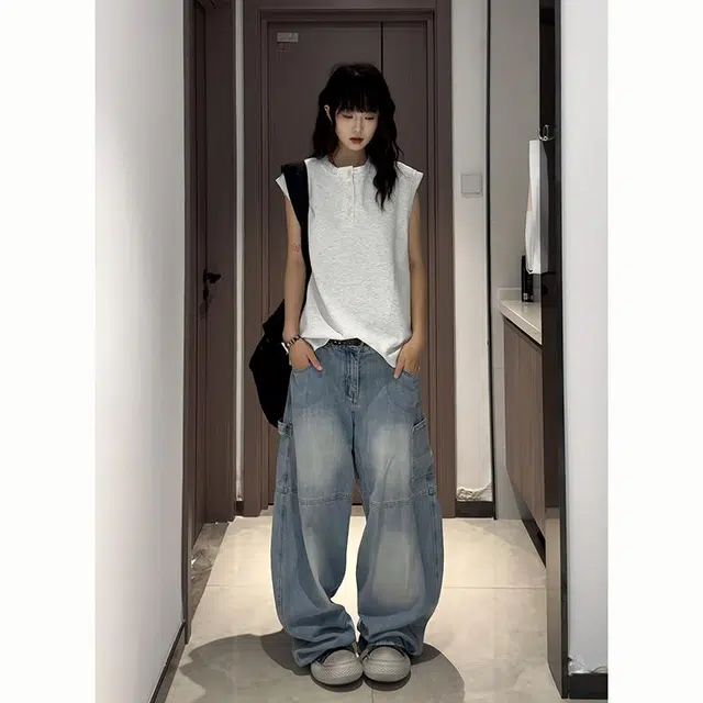 颂希尔 重磅复古美式潮牌运动坎肩背心 男女同款