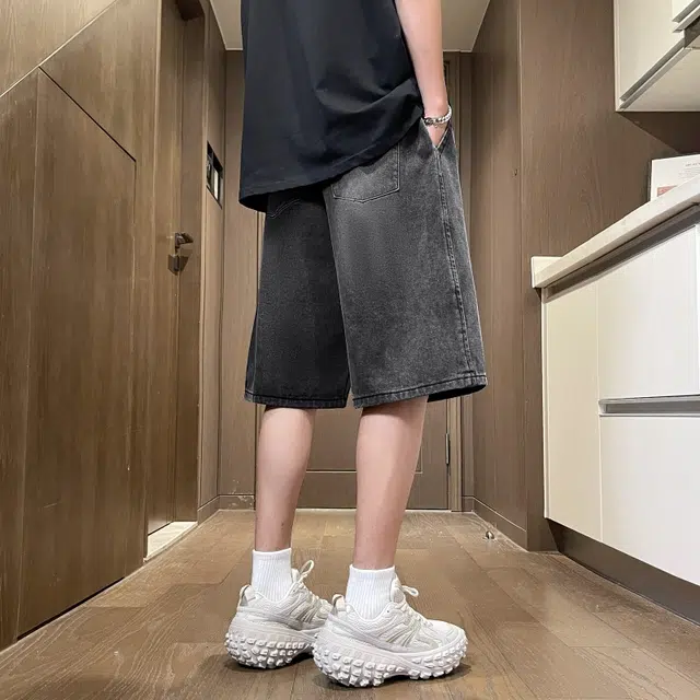 颂希尔 美式潮流复古水洗直筒休闲宽松百搭五分裤牛仔短裤 男女同款
