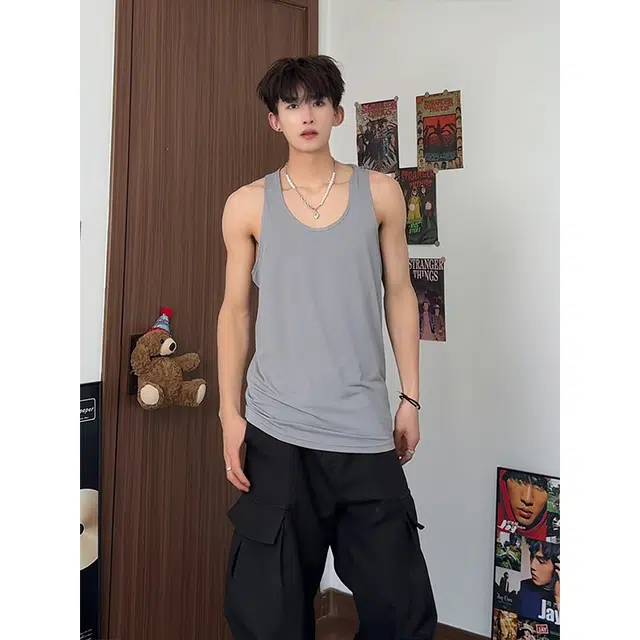 颂希尔 运动宽松纯色坎肩无袖背心 男女同款