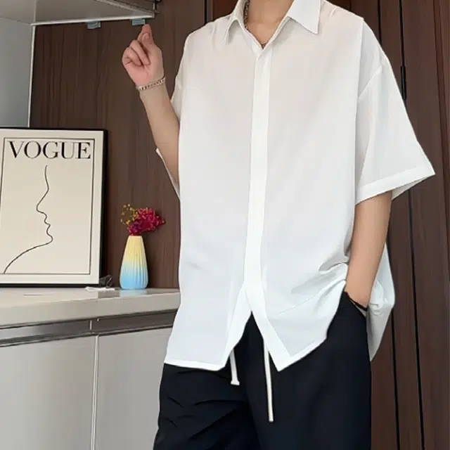 颂希尔 美式高街基础款衬衣潮流百搭高级感宽松休闲短袖衬衫 男女同款