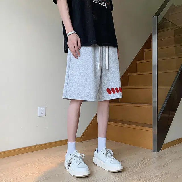 颂希尔 美式高街复古潮牌创意几何图案印花抽绳运动基础款五分裤户外宽松百搭系带篮球裤休闲短裤 男女同款