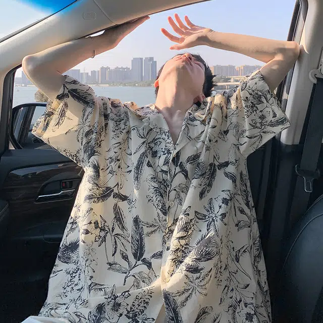 颂希尔 新中式水墨画薄款夏季宽松潮牌休闲短袖衬衫 男女同款