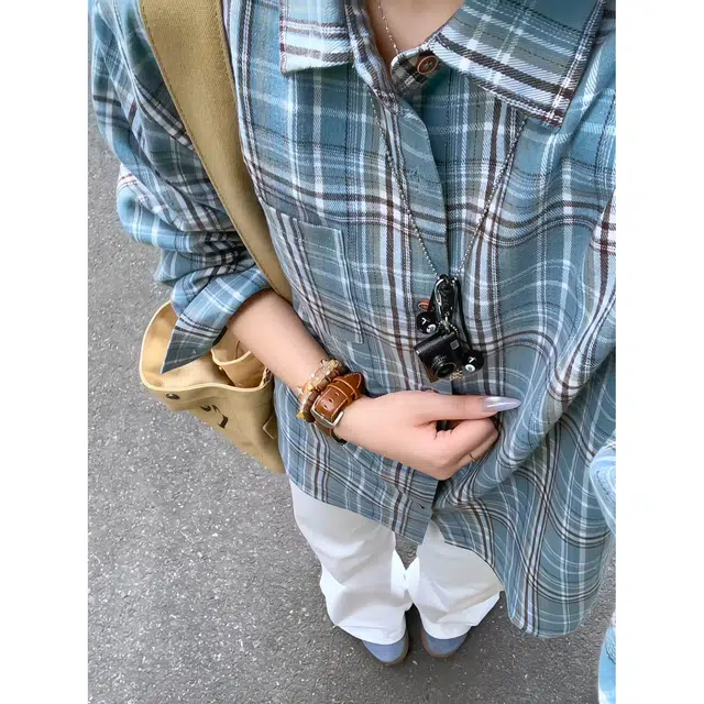 颂希尔 美式高街条纹格子透气速干宽松百搭衬衫 男女同款