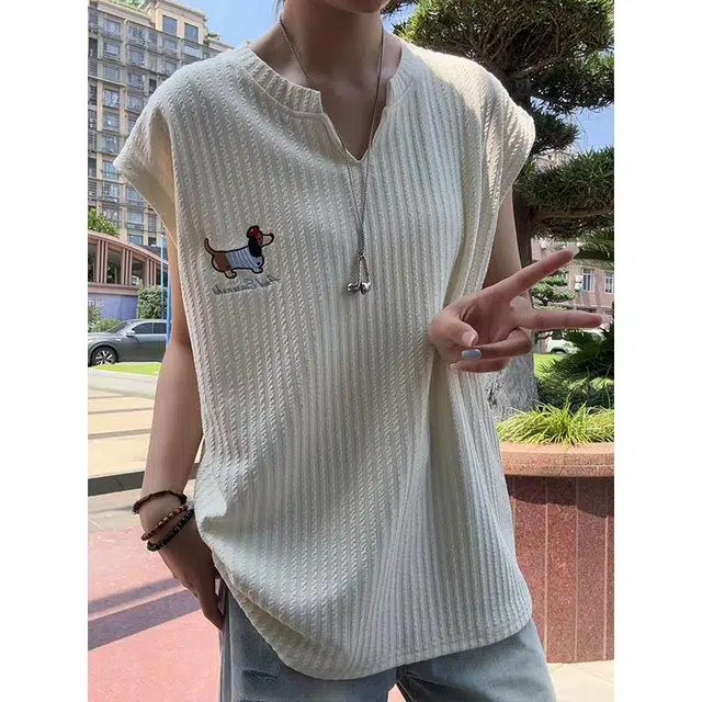 颂希尔 简约刺绣腊肠狗肌理感坎肩无袖凉感透气背心 男女同款